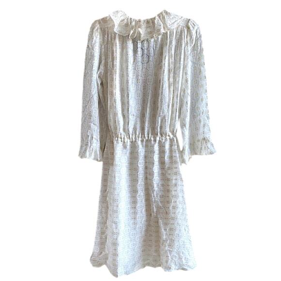Tory Burch Jasmine Metallic Ruffle Dress 2 Piece with Slip in Ivory & Gold - Picture 2 of 10